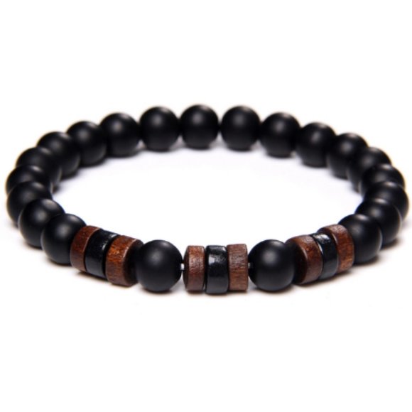 Onyx Bracelet,Onyx and Wood Bracelet,Stone and Wood Bracelet - Picture 1 of 1